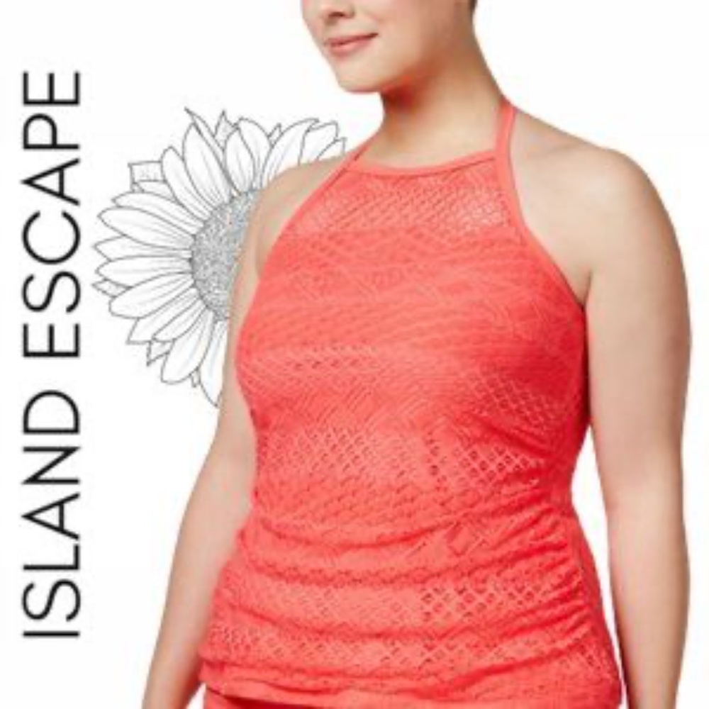 Women’s Island Escape Coral Halter Swim Tankini Top, NWT
